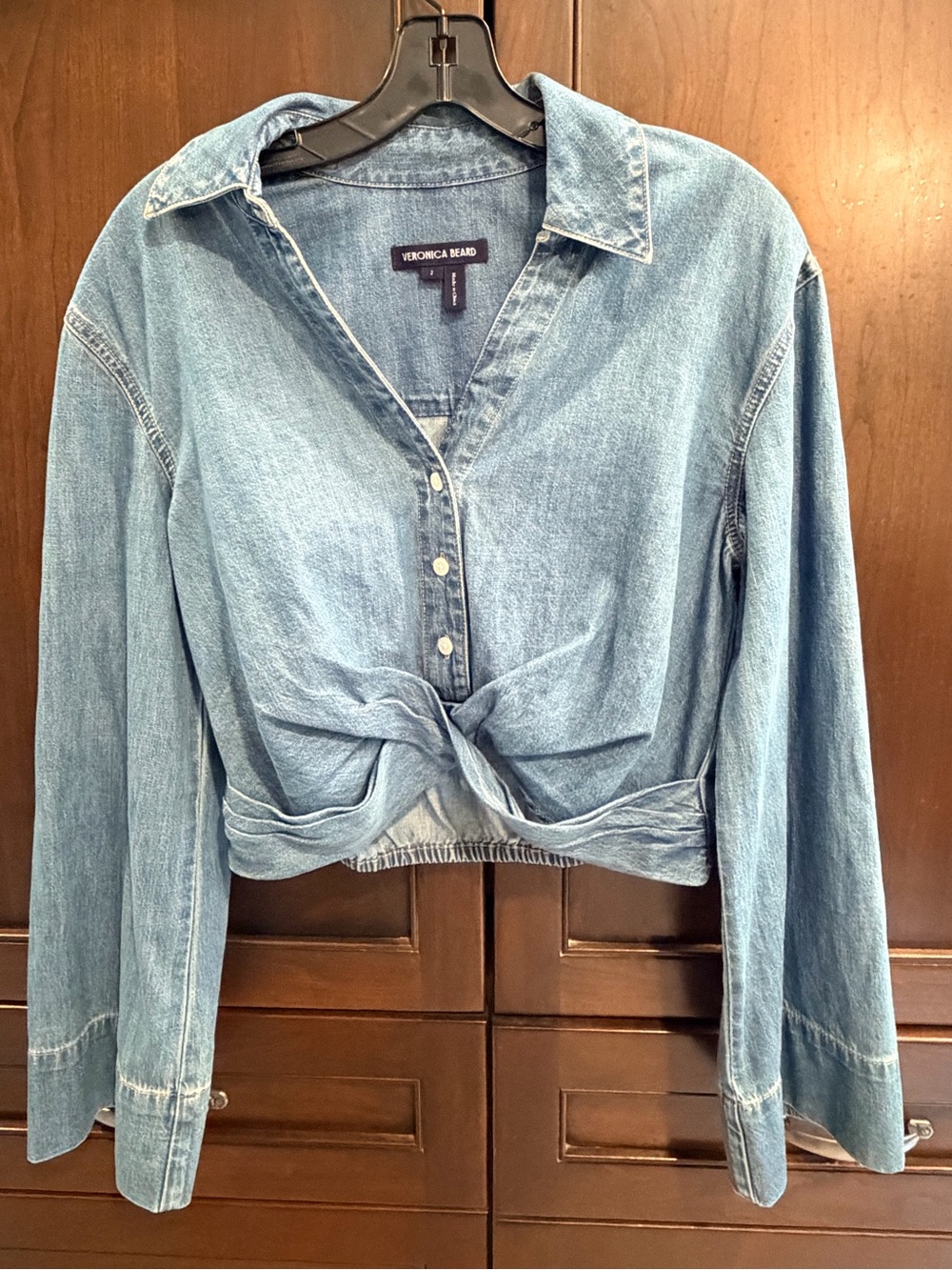 Veronica Beard Timothy Twist-Hem Denim Shirt